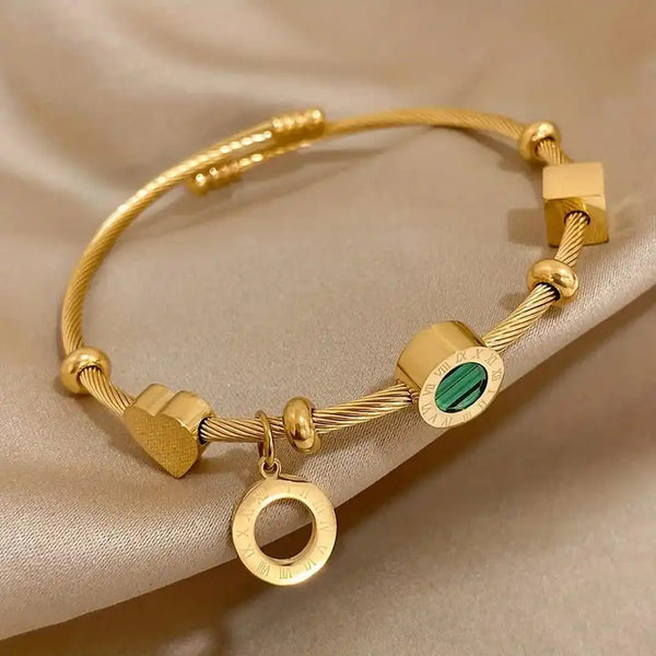 Bracelet pendentif Émeraude dorée