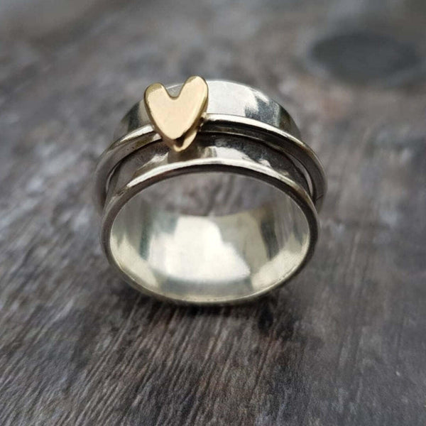 Bague en cœur vintage argentée et dorée