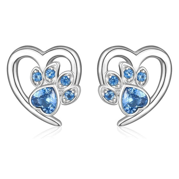 Boucles d'oreilles en forme de patte et de cœur avec zircon