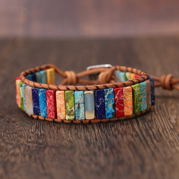 Bracelet en cuir jaspe rustique