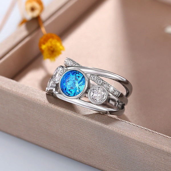 Bague Imposante en Pierre Bleu Argenté