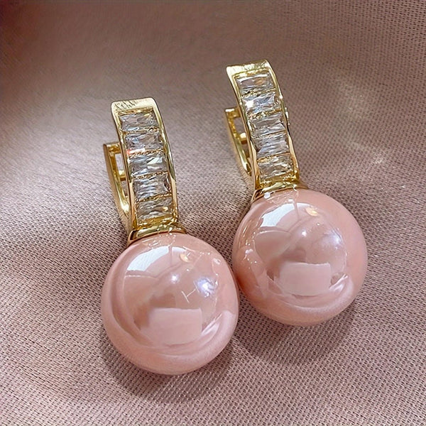 Boucles d'oreilles Huggie Baguette Perle Rose