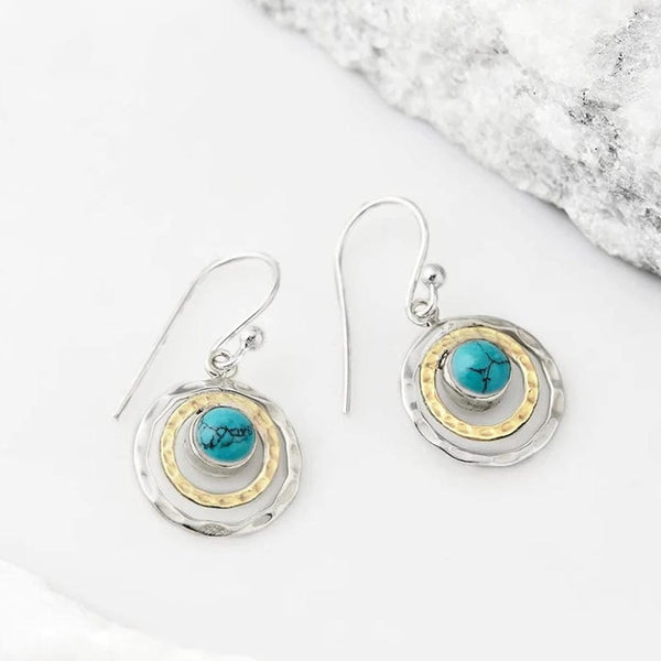 Boucles d'oreilles Boho Saturne Turquoise Or
