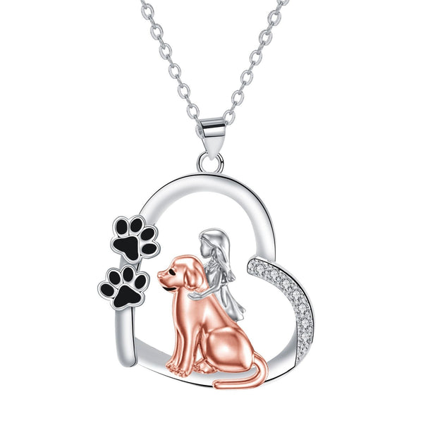 Collier en forme de cœur avec un chien et une fille