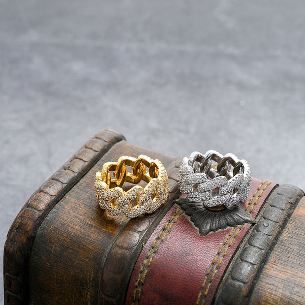 Bague en Zirconium Incrustée en Or et Argent Élégante