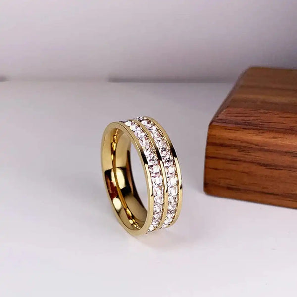 Bague Élégante Double Zirconium Encastré