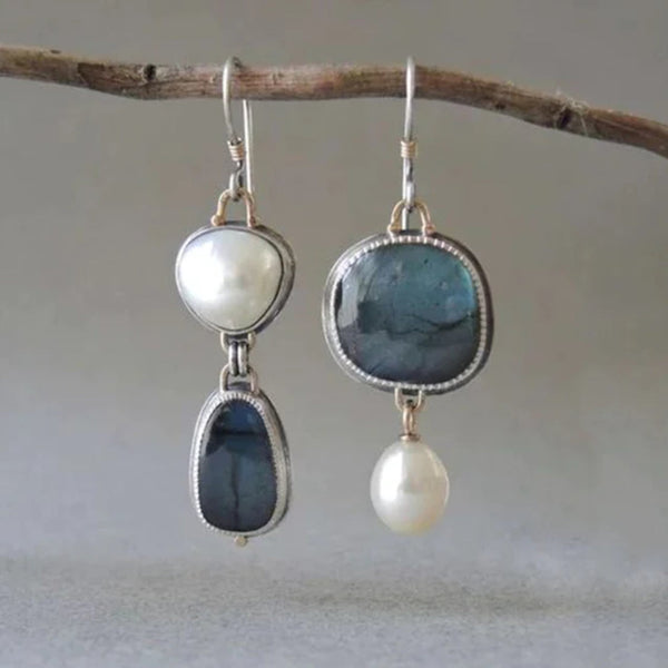 Boucles d'oreilles perle pierre bleue vintage