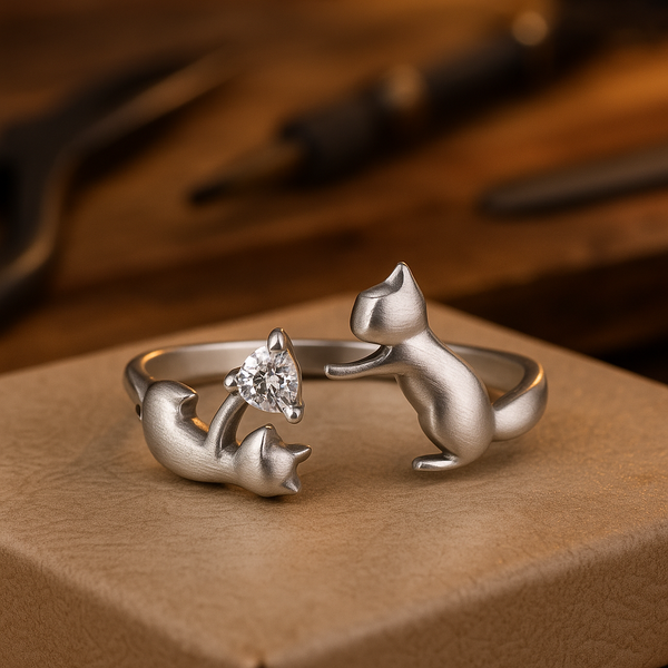 Bague ajustable en argent sterling en forme de chat avec zirconium