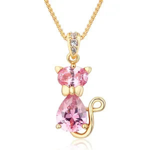 Collier pendentif chat en cristal