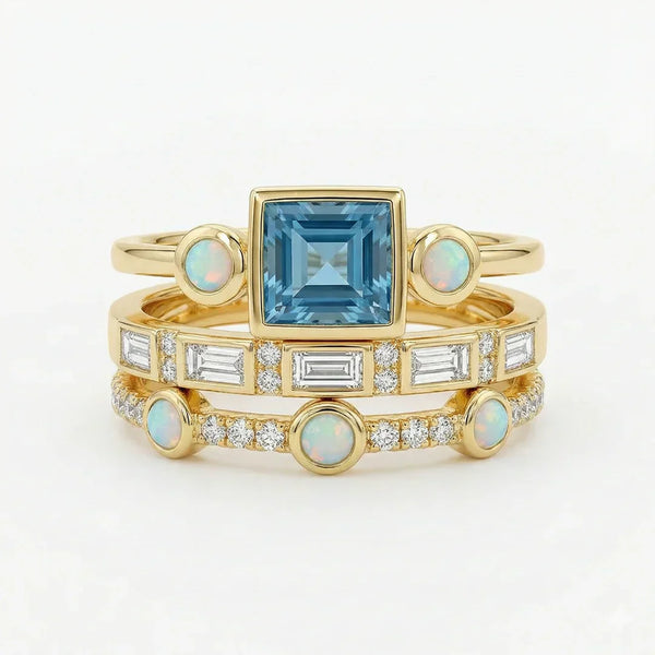 Ensemble de Bagues en Cristal Vintage Bleu