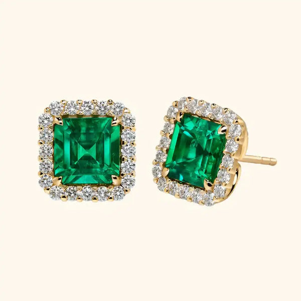 Boucles d'oreilles en pierre carrée émeraude