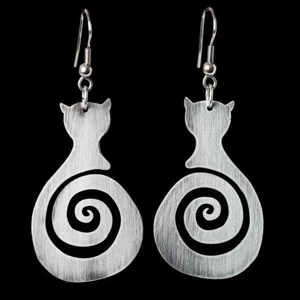 Boucles d'oreilles spirale chat vintage