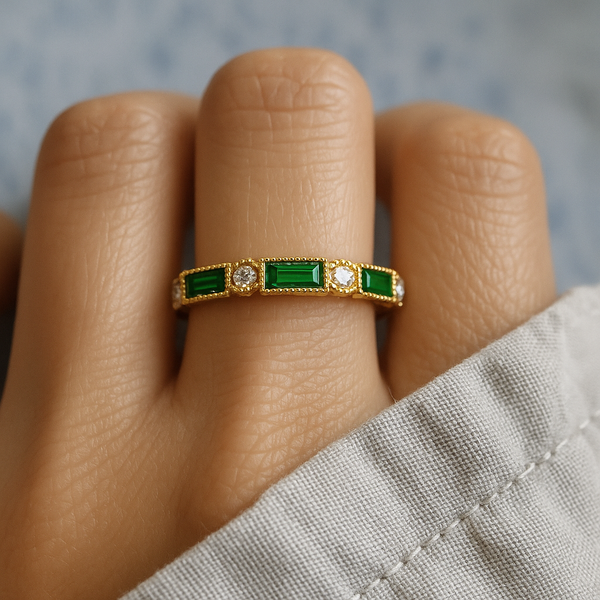 Bague en Or avec Zirconia Encastrée Verte