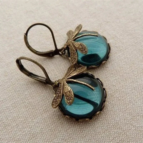 Boucles d'oreilles en forme de libellule en or antique