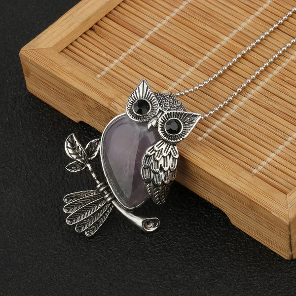 Collier pendentif hibou en cristal de sagesse