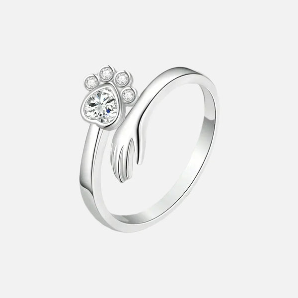 Bague ajustable en argent sterling 925 – design empreinte de main et de patte