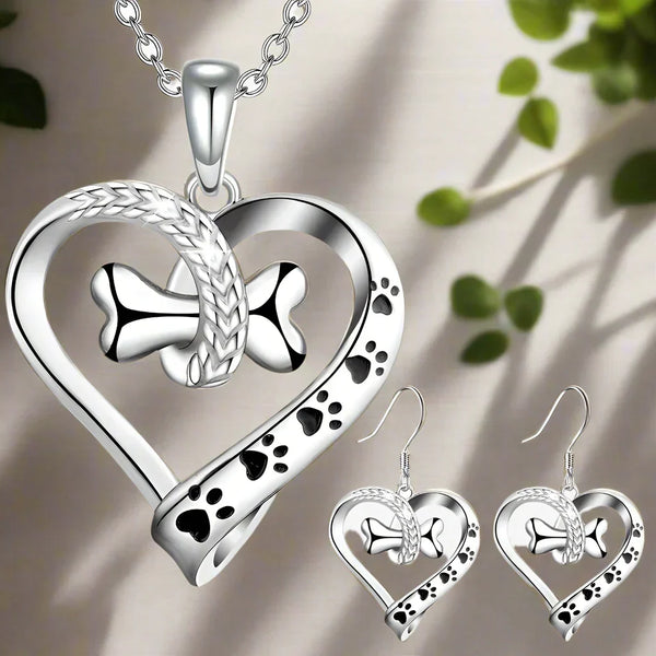 Ensemble de bijoux 2 pièces avec pendentif patte, cœur et os