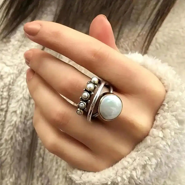 Bague en perles argentées Orbit classique