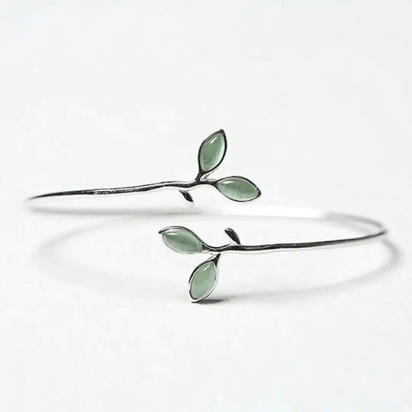 Bracelet Bangle Feuille Opale Argentée Intemporelle