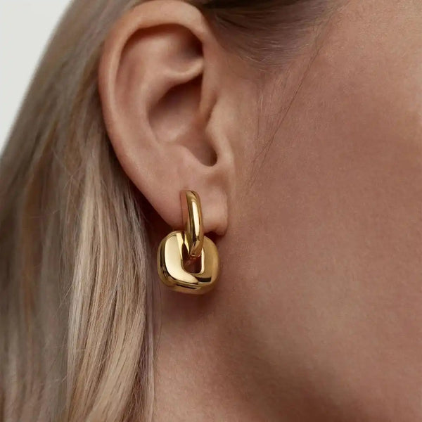 Boucles d'oreilles ovales en or bicolore minimalistes