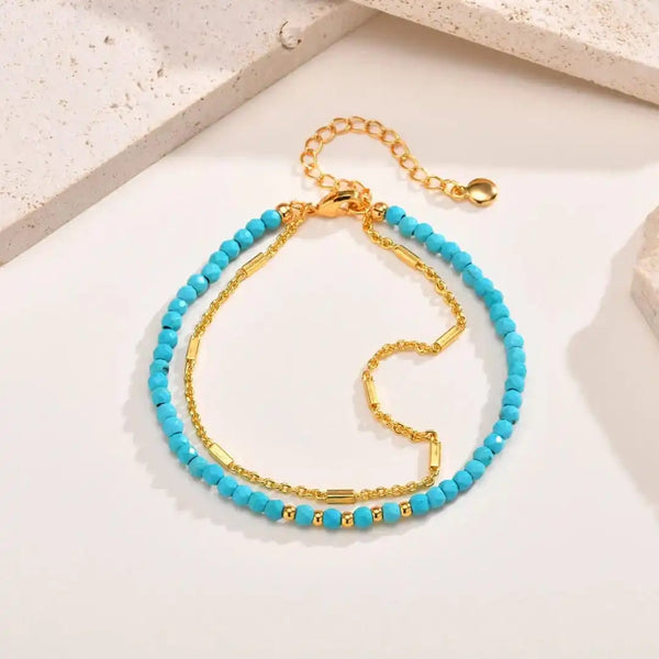 Bracelet en chaîne double dorée intemporelle turquoise