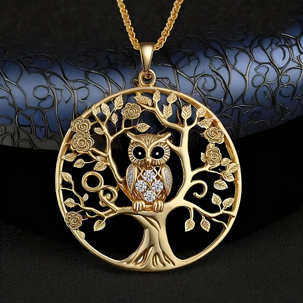 Collier arbre de vie hibou doré