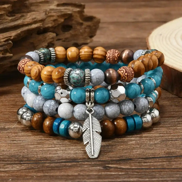 Bracelet en plumes avec perles turquoises bohèmes