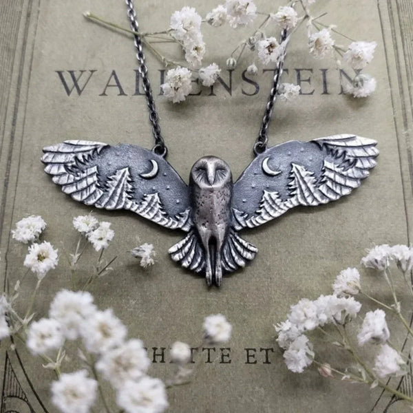 Collier vintage hibou lune