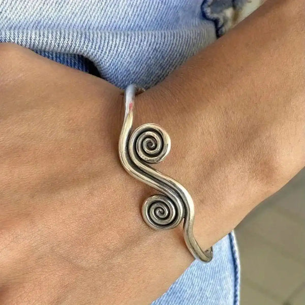 Bracelet manchette en argent classique à double spirale