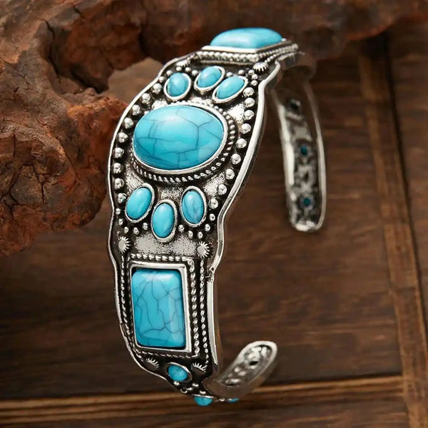 Bracelet manchette vintage bohème turquoise