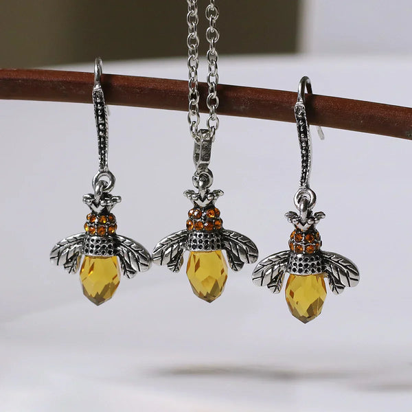 Collier vintage abeille et ensemble de boucles d'oreilles