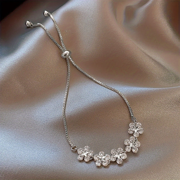 Bracelet Fleur en Zirconium Or Blanc