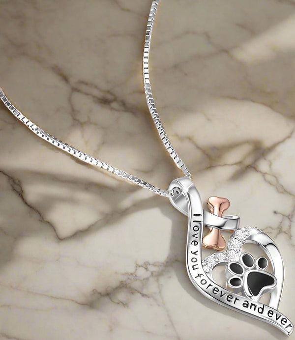 Collier patte chance cœur os et infini toujours dans mon cœur pendentif