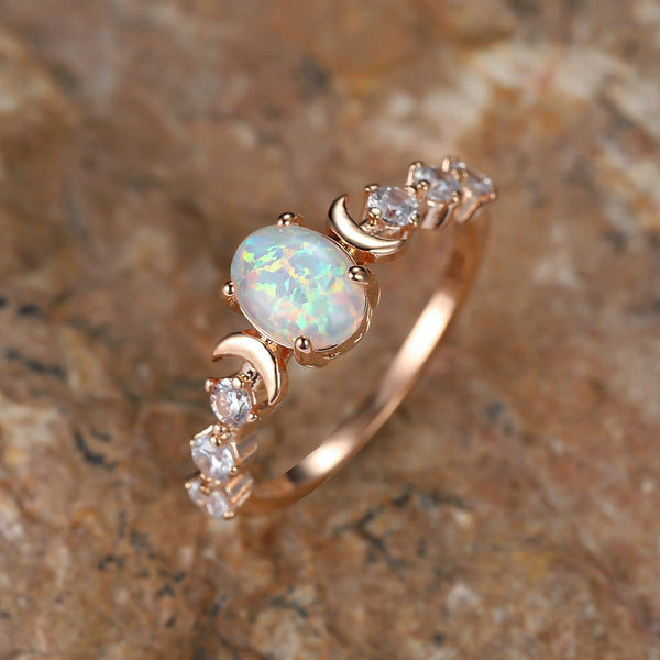 Bague croissant en opale | or rose
