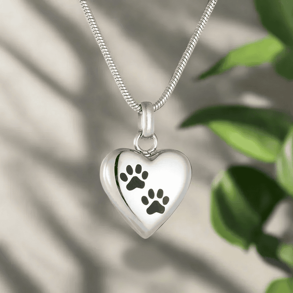 Collier Urne Souvenir Animal en Forme de Cœur Pendentif Gravé Patte