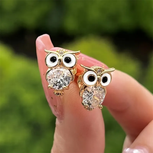 Boucles d'oreilles vintage en cristal en forme de hibou