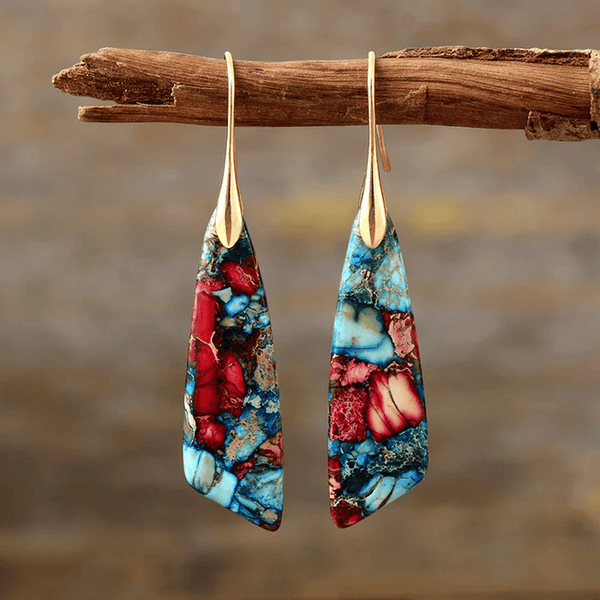 Boucles d'oreilles colorées en pierre vintage argent et or