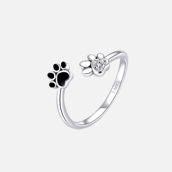 Bague en argent sterling 925 en forme de patte – ajustable avec zircon et émail