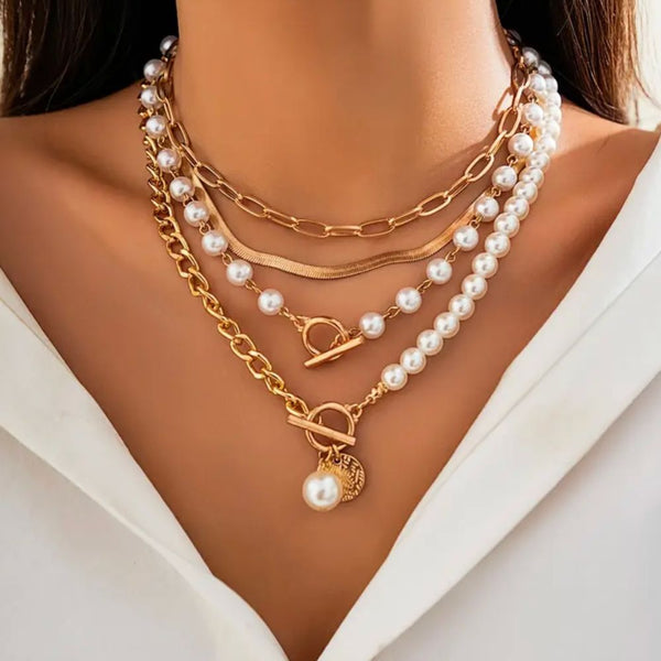 Collier vintage en perles et chaîne serpent