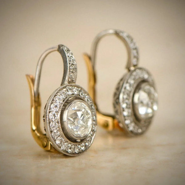 Boucles d'oreilles vintage en or et argent avec cristaux