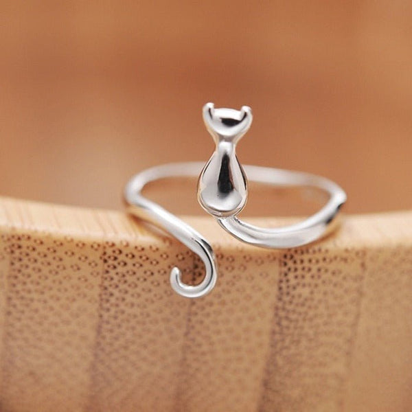 Bague mignonne en acier inoxydable en forme de chat