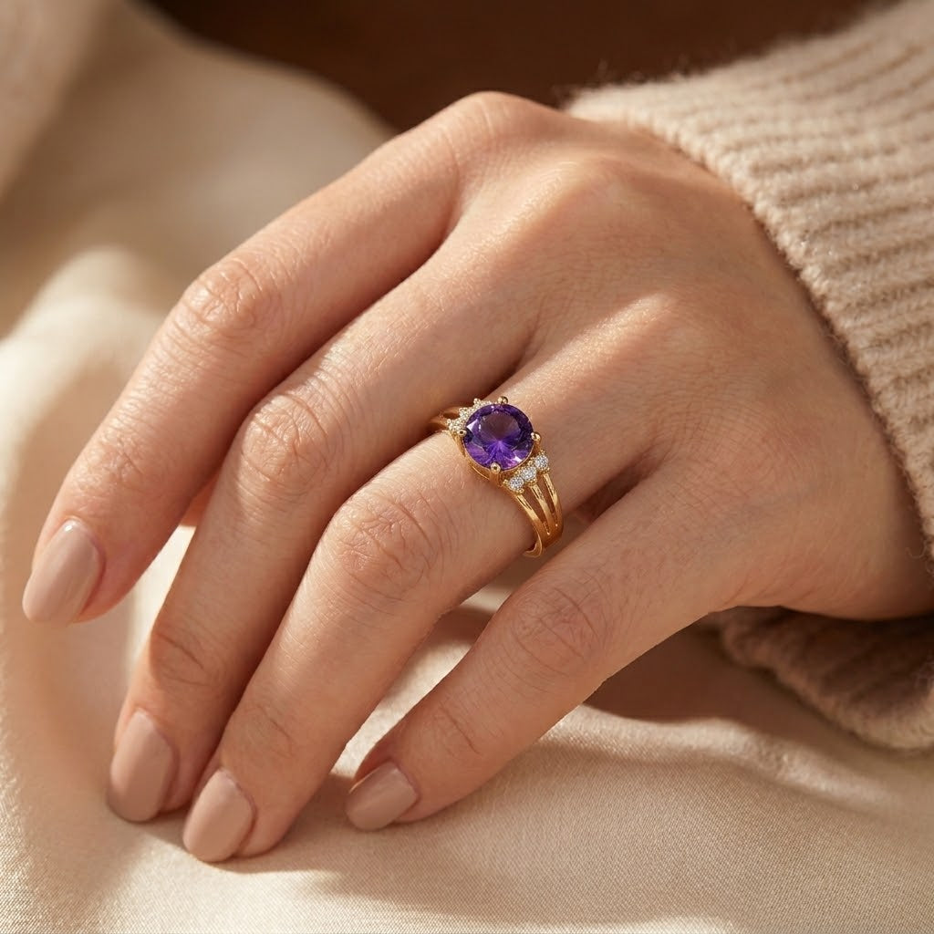 Bague Améthyste Anneau Fendue en Or