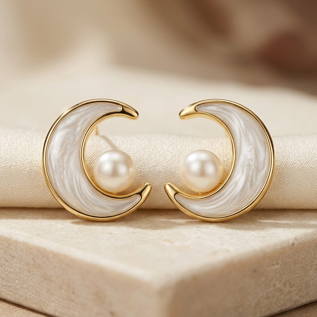Boucles d'Oreilles Puces Spirale Perle en Or