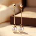 Boucles d'Oreilles Pendantes Longues Perle en Or