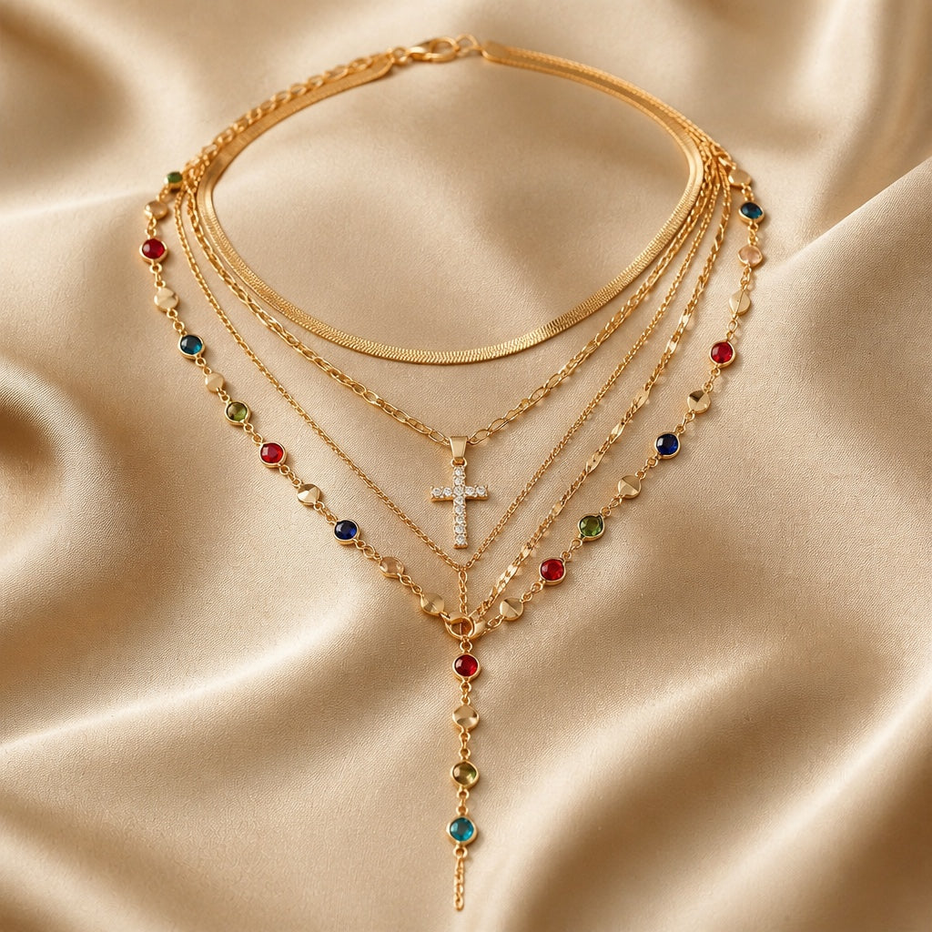 Collier en pierres colorées en or blanc