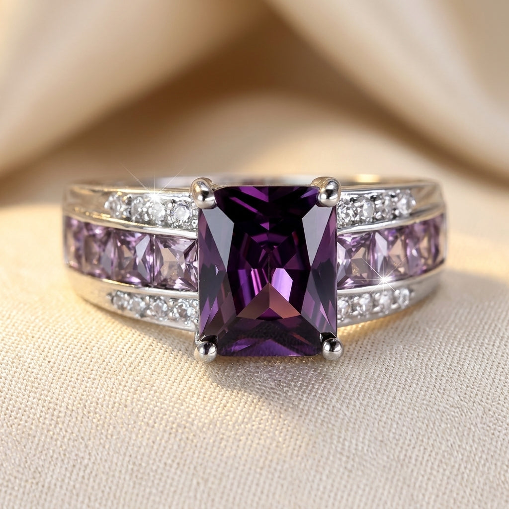 Bague Améthyste Serti Rail en Argent