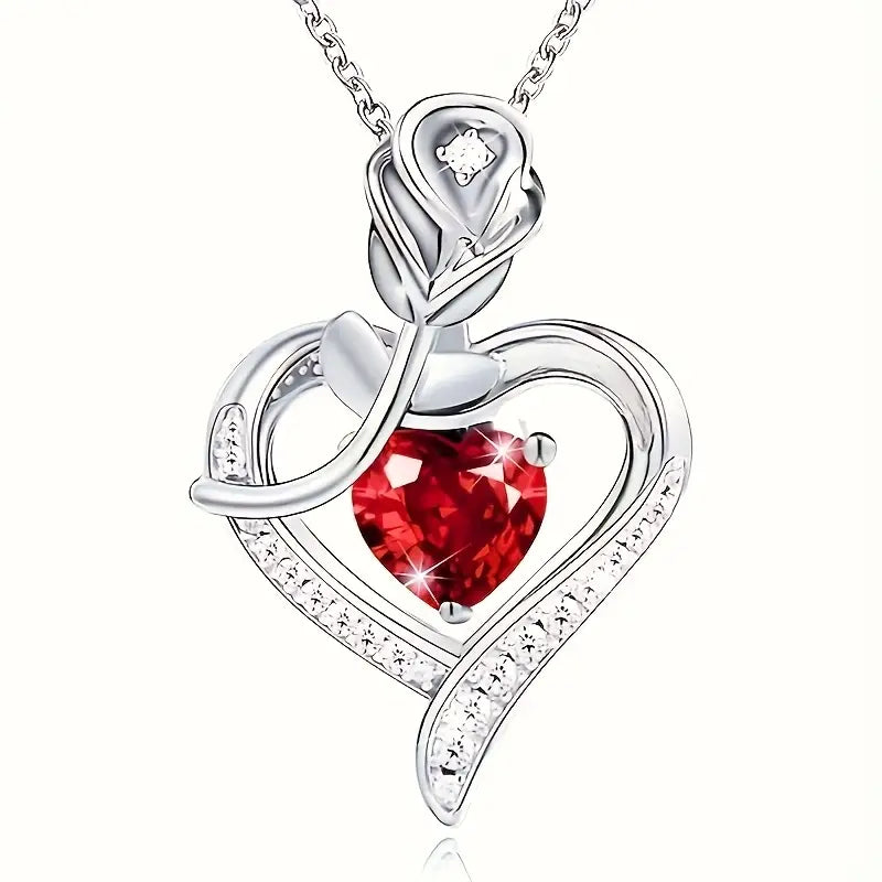 Collier Pendentif Rubis Cœur en Argent