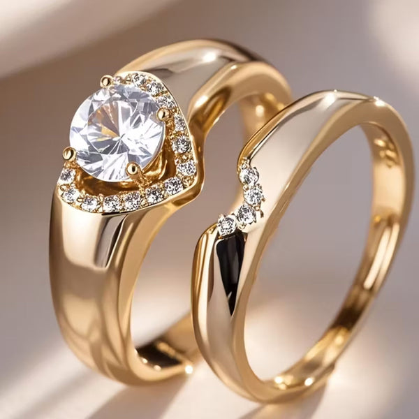 Bague duo halo cœur