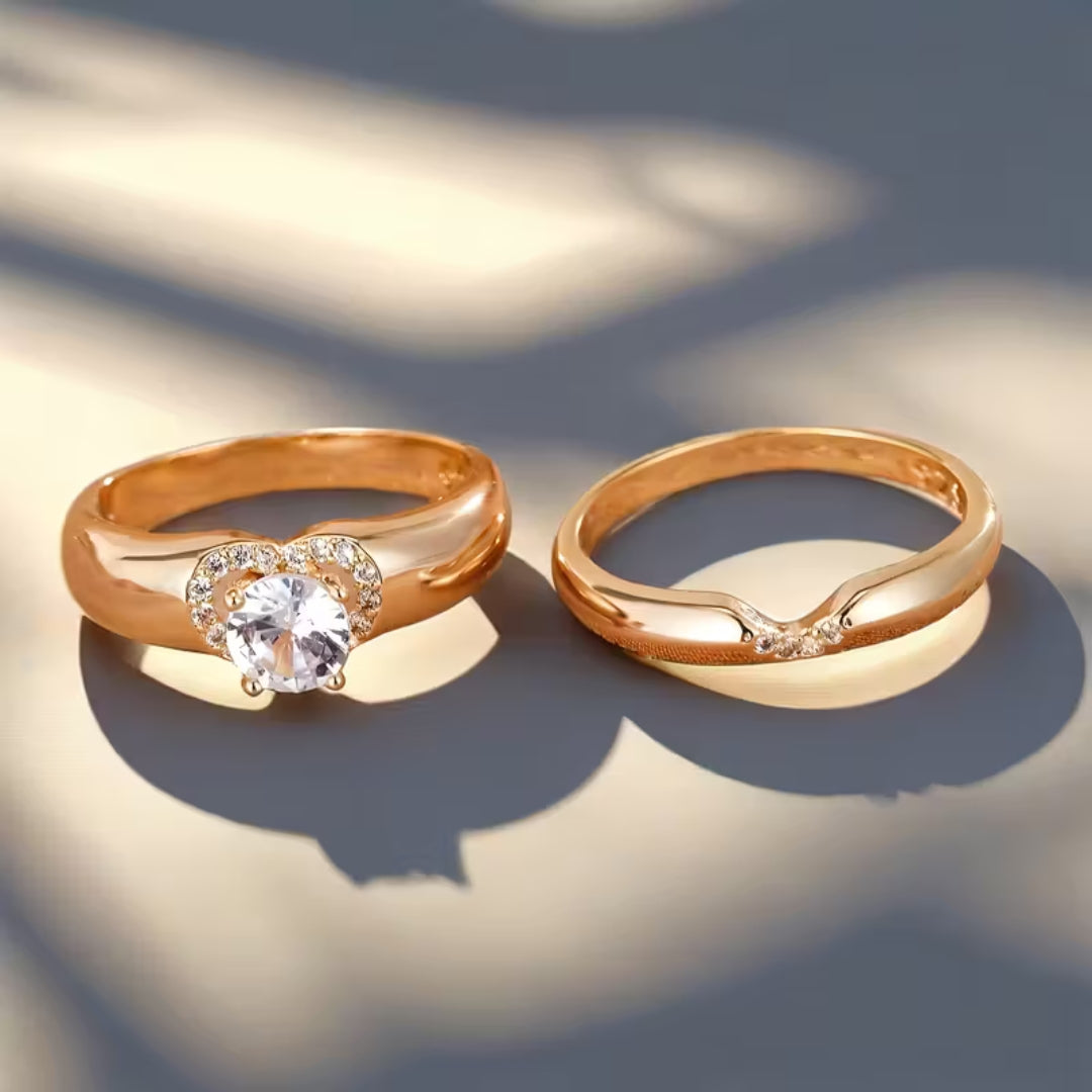 Bague duo halo cœur