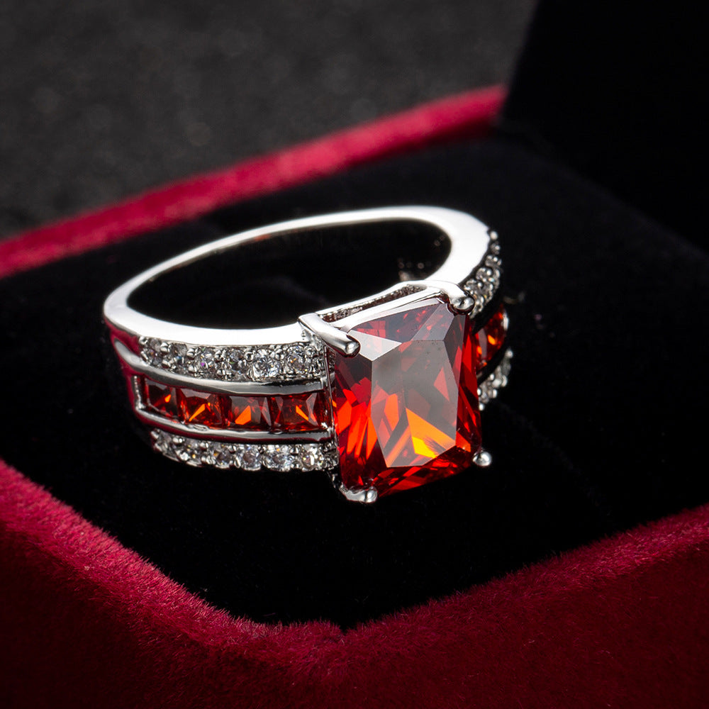 Bague rubis anneau divisé argentée